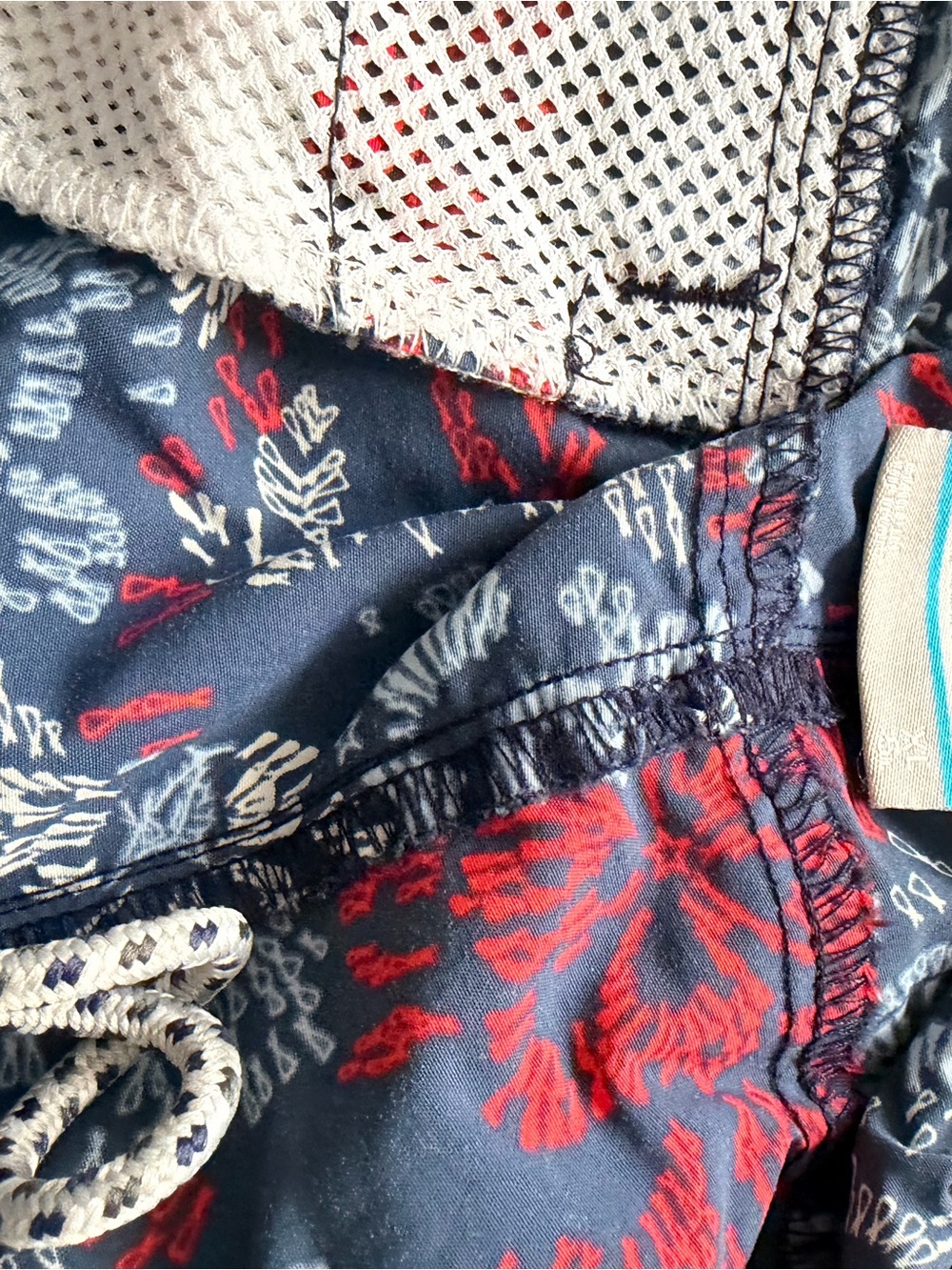 Columbia Navy Swim Shorts with Red Floral Accent